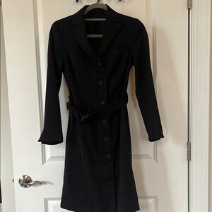 Black Long Sleeve Button Front Shirt Dress with Notched Collar